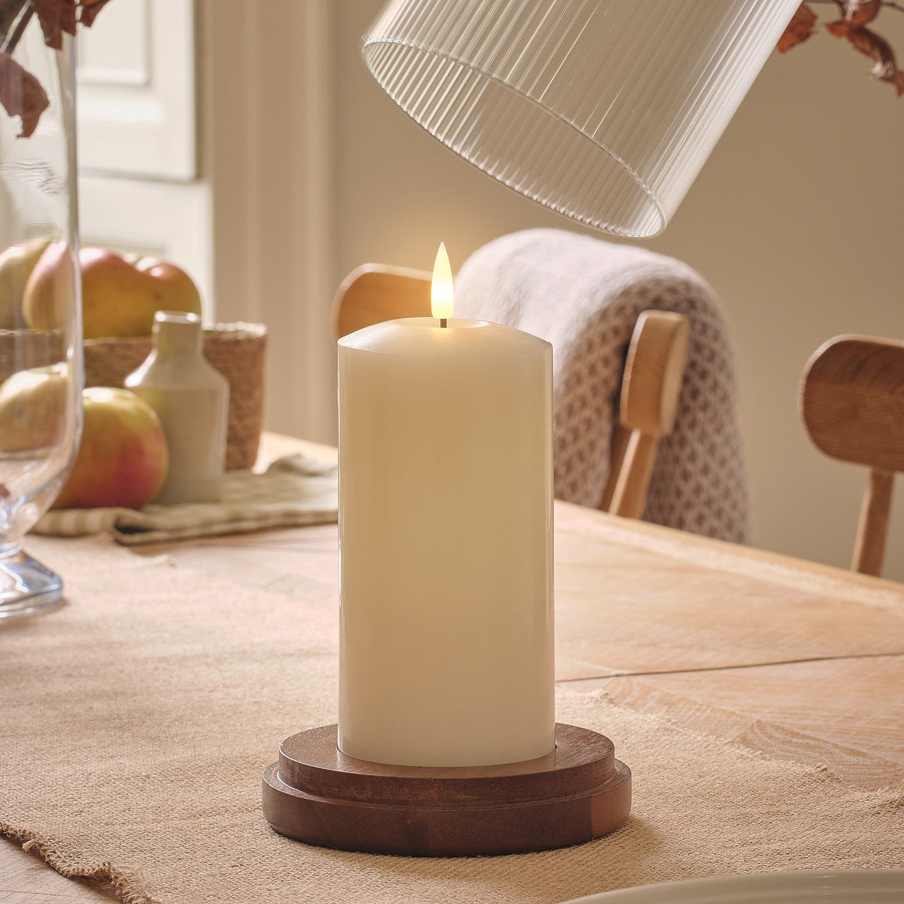 TruGlow® LED Candle and Fluted Glass Hurricane Candle Holder Duo