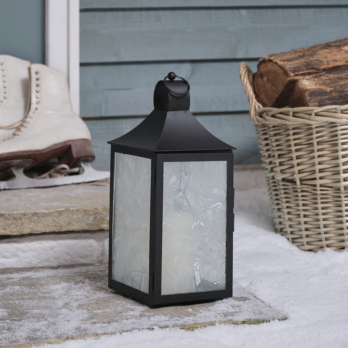 Black Senja Frosted Glass Lantern with TruGlow® Candle