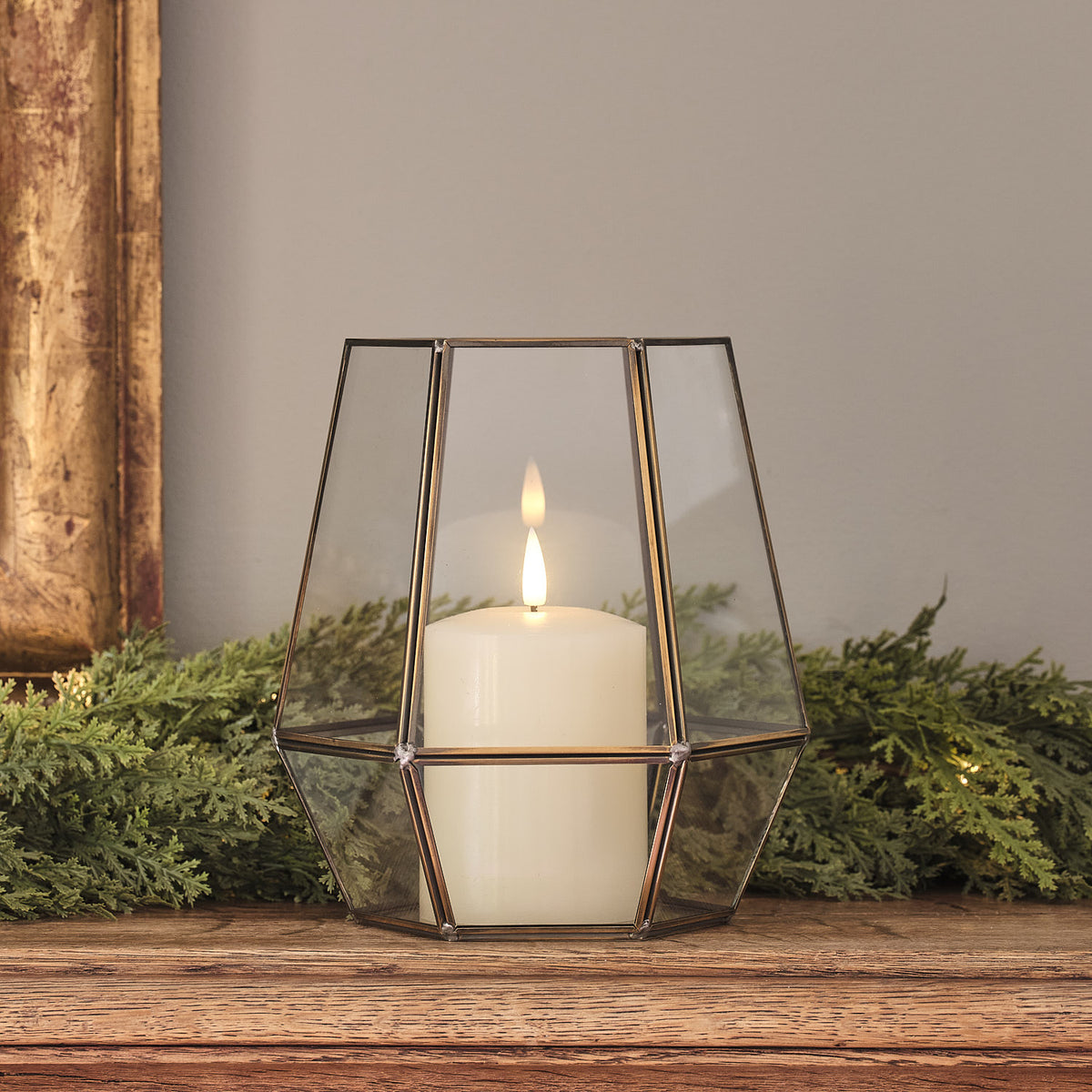 Vicarage Gold Hexagon Lantern with TruGlow® Candle