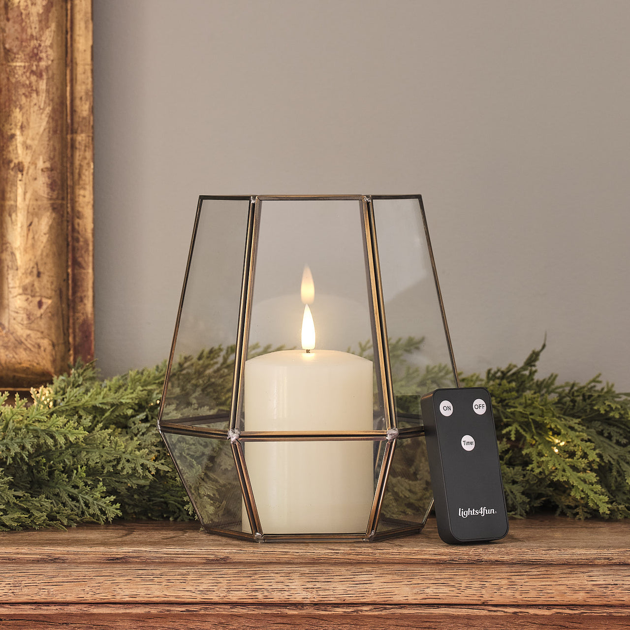 Vicarage Gold Hexagon Lantern with TruGlow® Candle