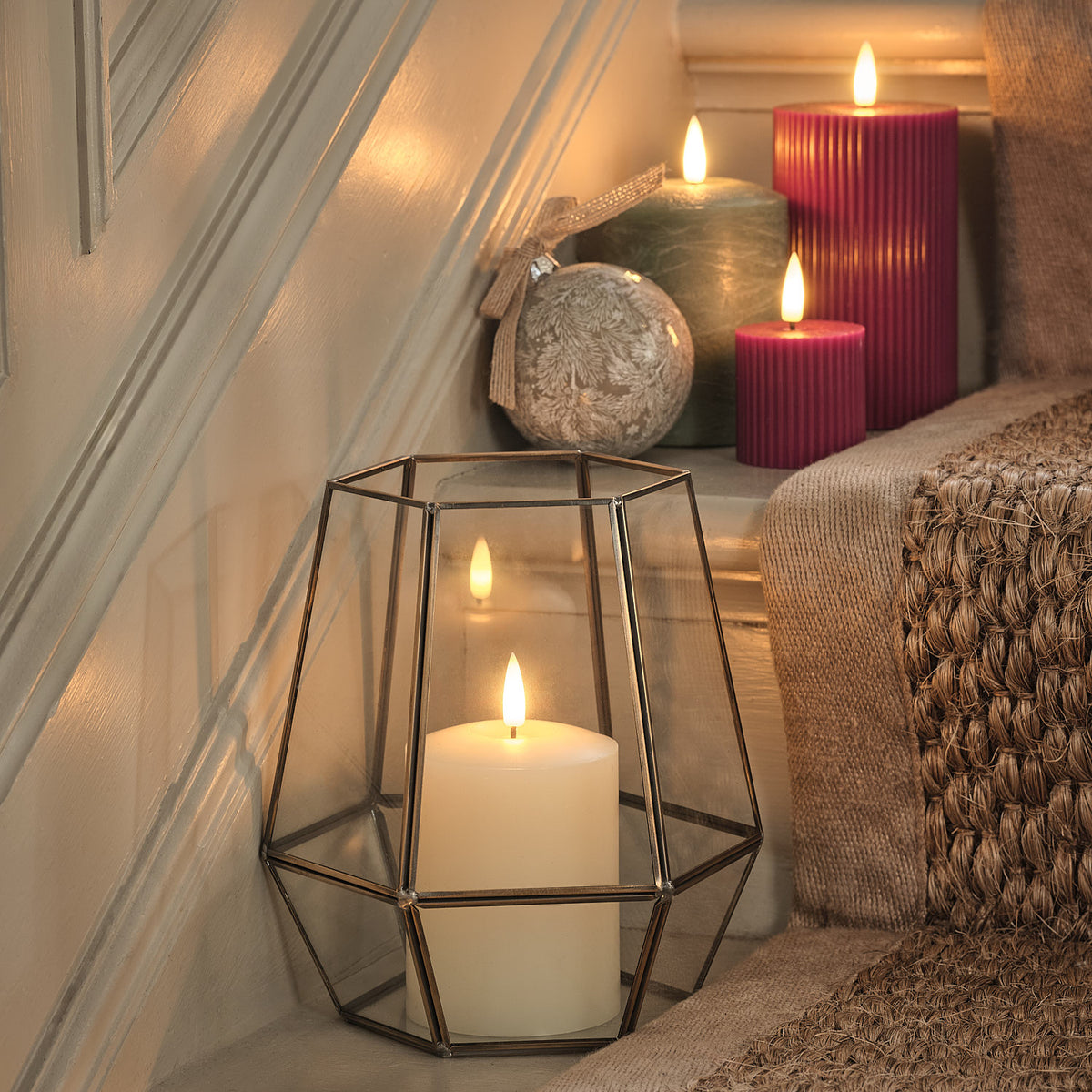 Vicarage Gold Hexagon Lantern with TruGlow® Candle
