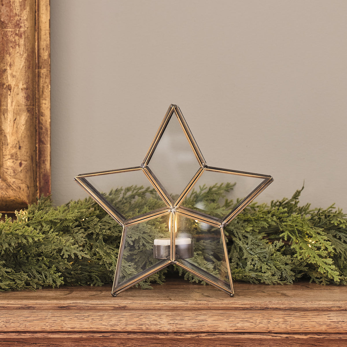 Vicarage Gold Star Lantern with TruGlow® Votive Candle