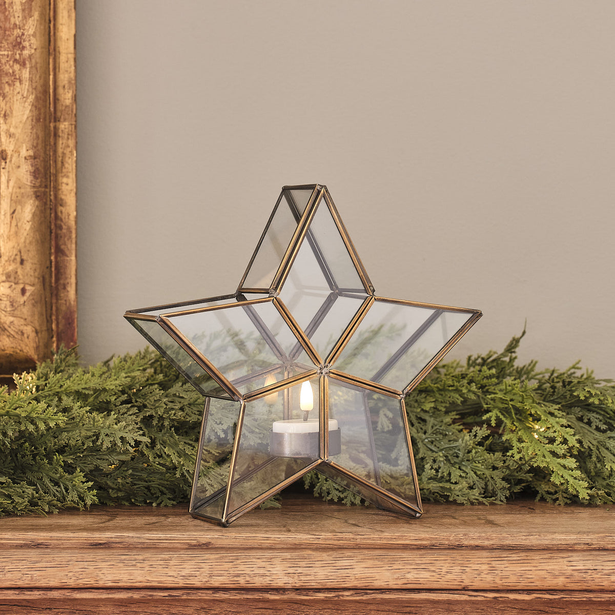 Vicarage Gold Star Lantern with TruGlow® Votive Candle