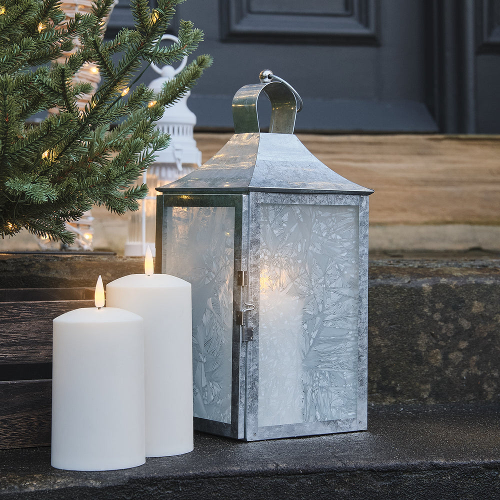 Silver Senja Frosted Glass Lantern with TruGlow® Candle