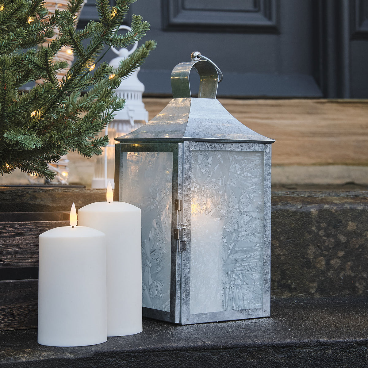 Silver Senja Frosted Glass Lantern with TruGlow® Candle