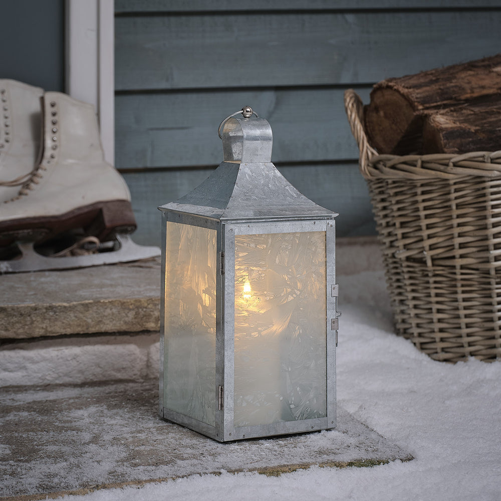 Silver Senja Frosted Glass Lantern with TruGlow® Candle
