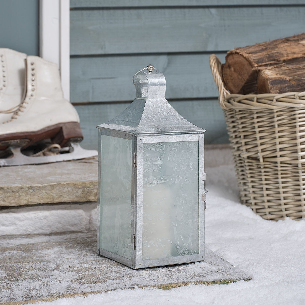 Silver Senja Frosted Glass Lantern with TruGlow® Candle