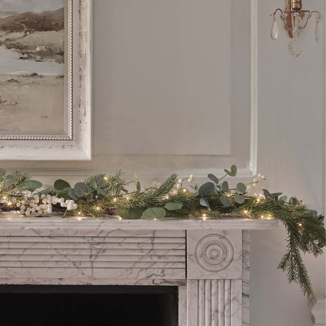 1.5m Pre Lit Eucalyptus & White Berry Christmas Garland
