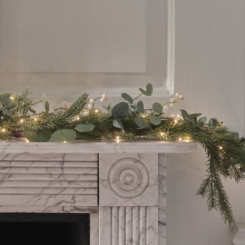 1.5m Pre Lit Eucalyptus & White Berry Christmas Garland
