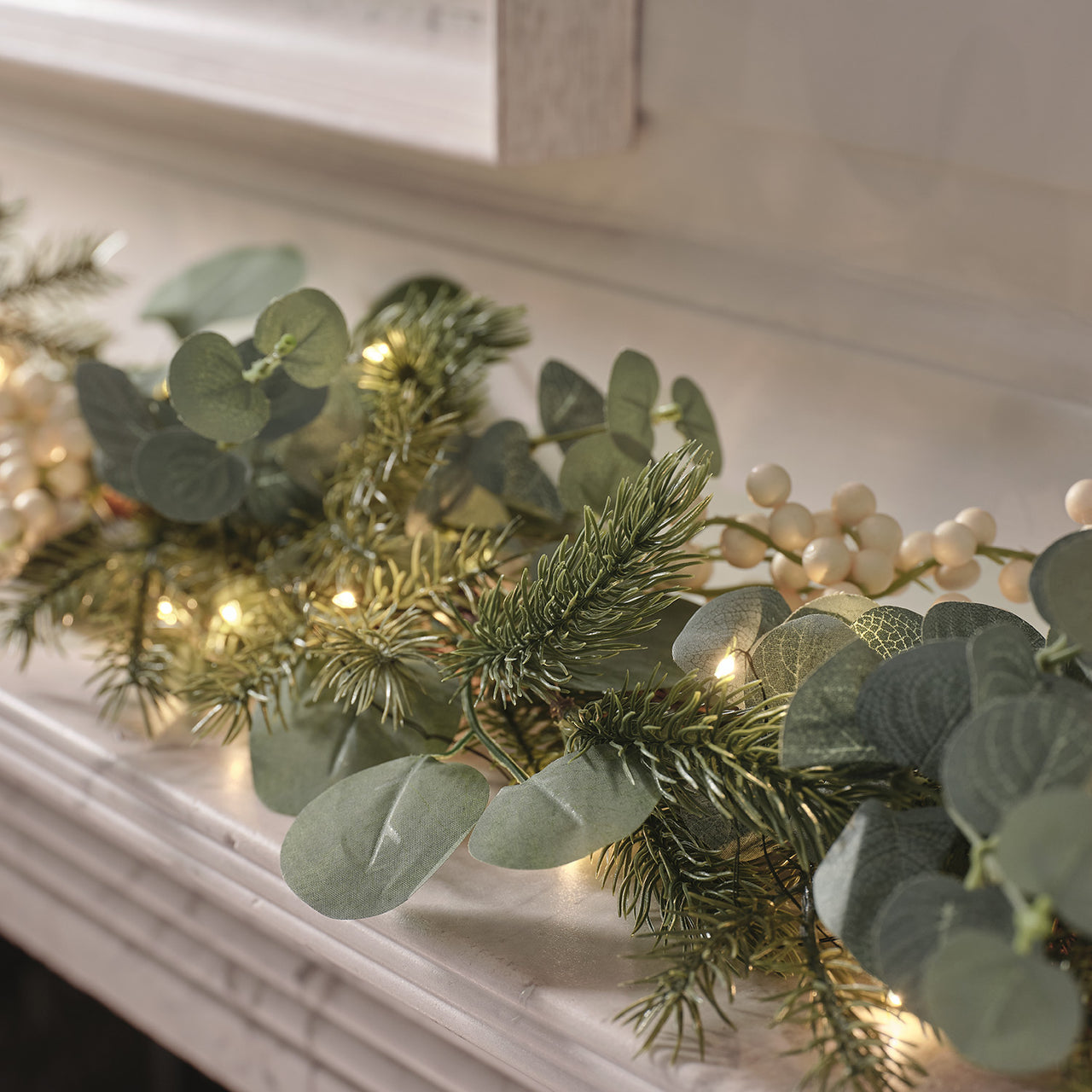 1.5m Pre Lit Eucalyptus & White Berry Christmas Garland