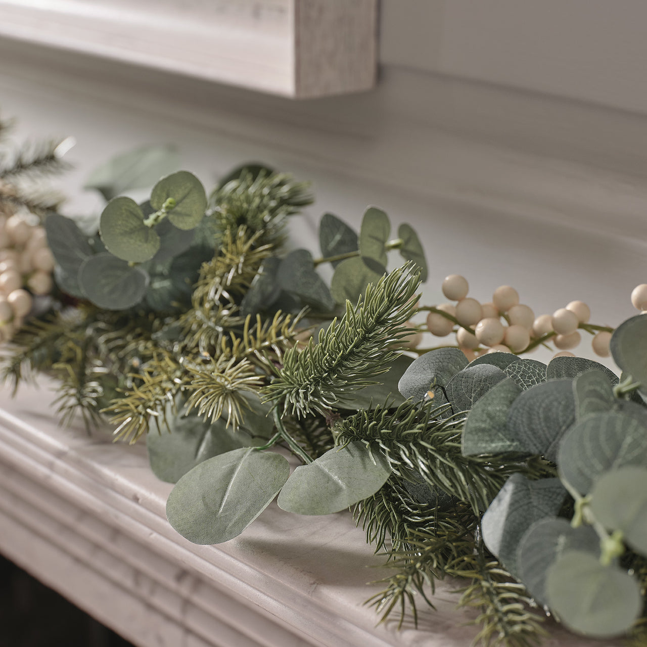 Pre Lit Eucalyptus and White Berry Christmas Wreath & Garland