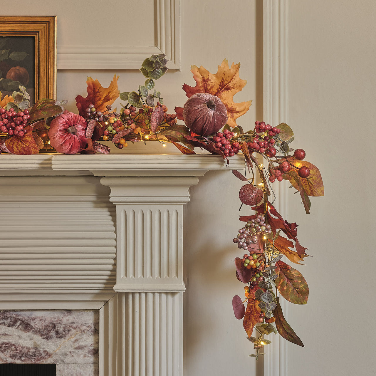 1.4m Pre Lit Luxury Velvet Pumpkin Meadow Garland