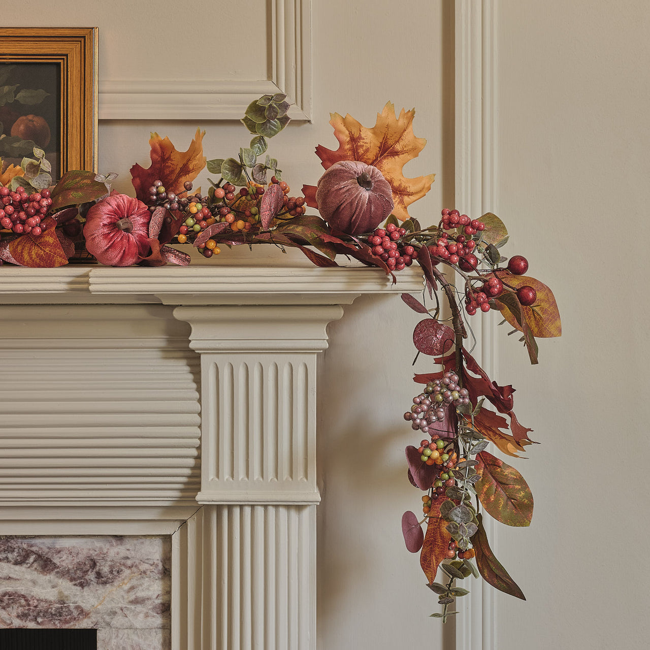 Pre Lit Luxury Velvet Pumpkin Meadow Wreath & Garland