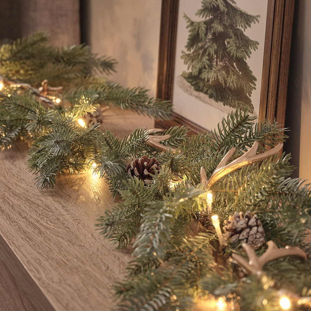 1.5m Pre Lit Antler and Pinecone Christmas Garland