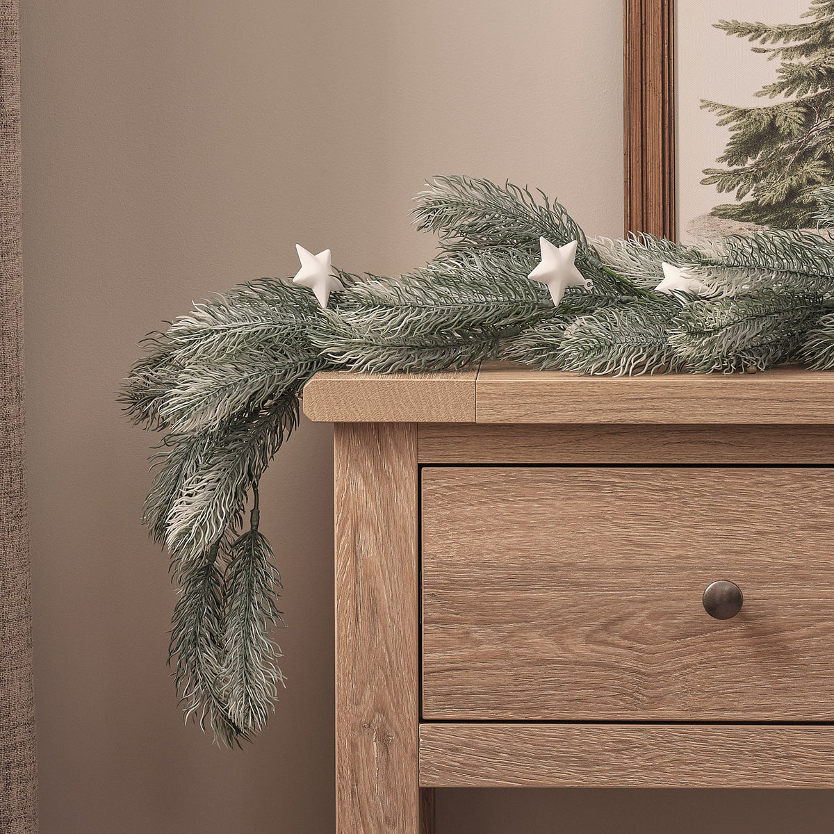 1.5m Pre Lit Frosted Pine & Star Christmas Garland