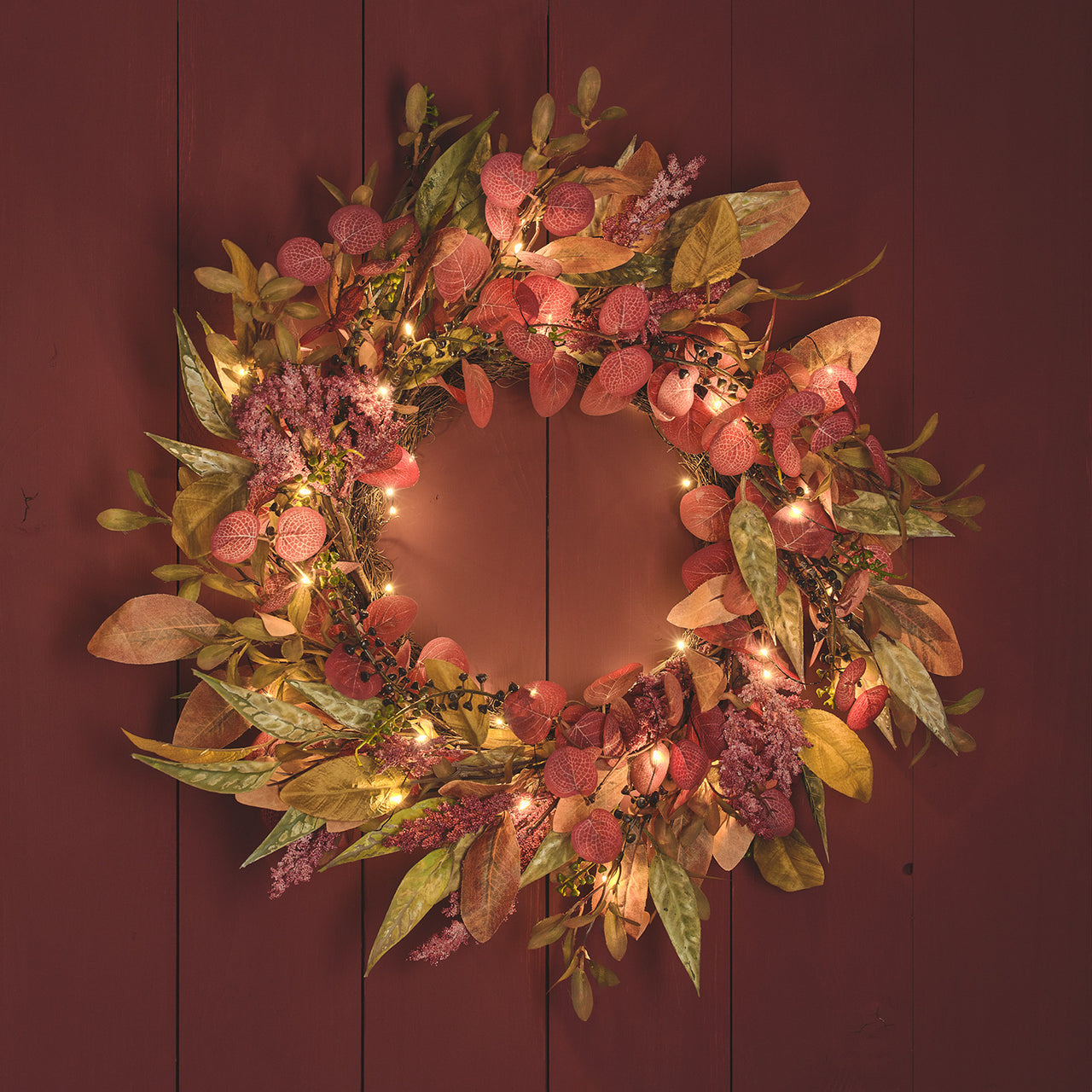 50cm Pre Lit Autumn Winter Full Wreath