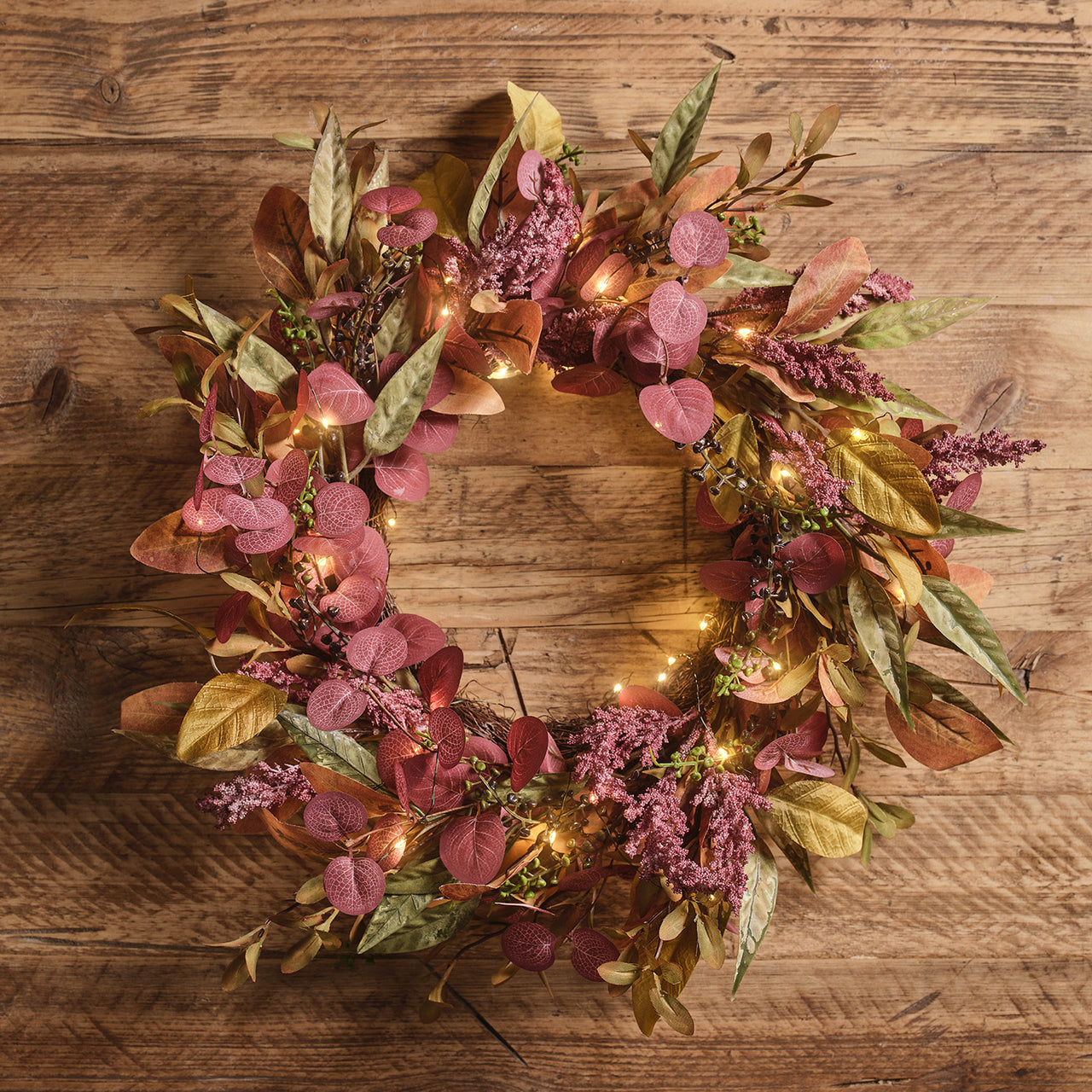 50cm Pre Lit Autumn Winter Full Wreath