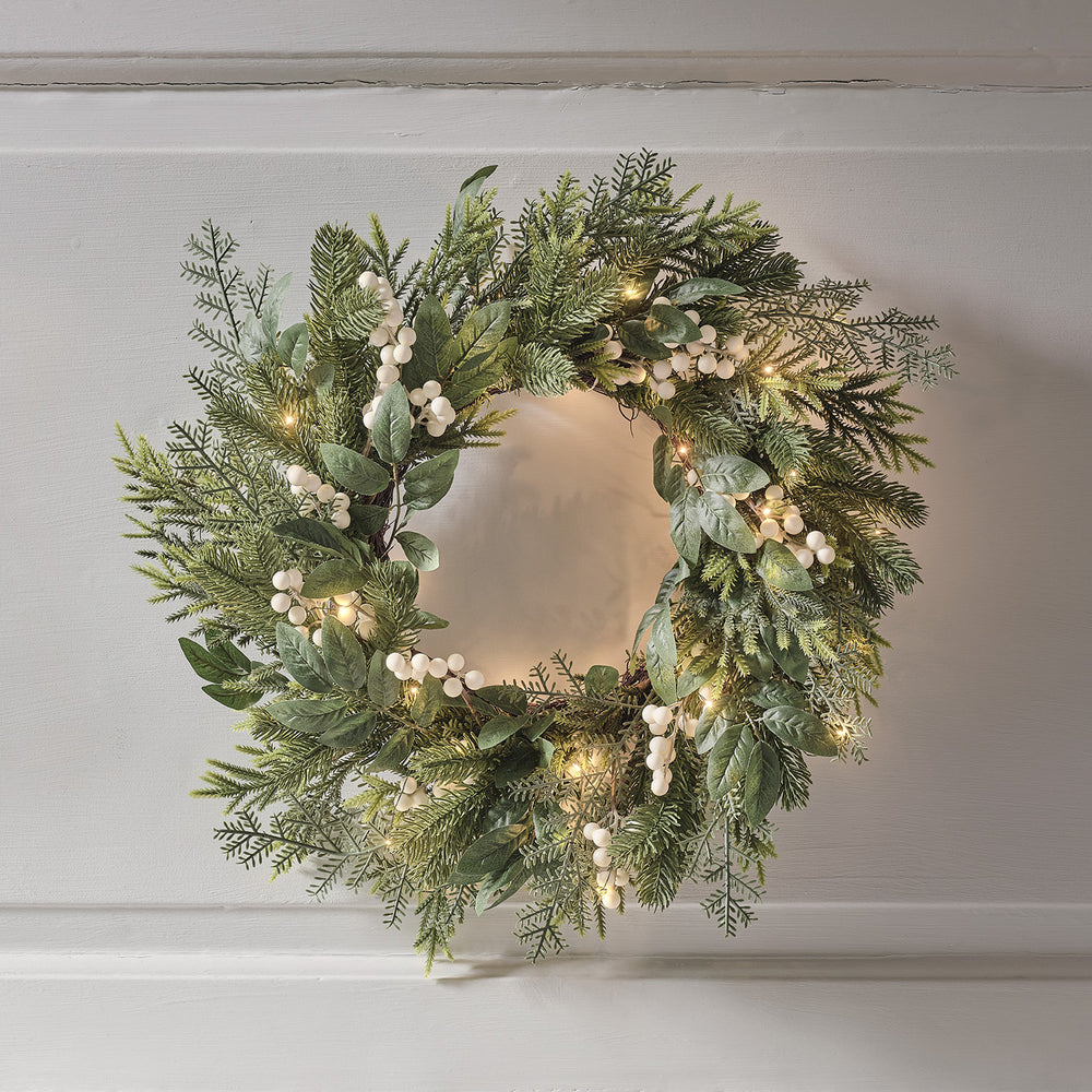50cm Pre Lit White Berry Christmas Wreath