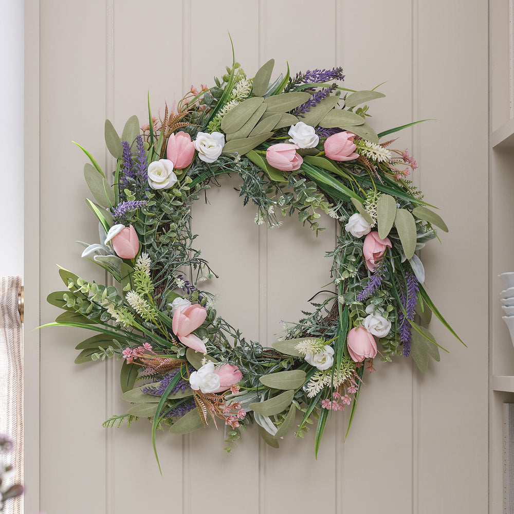 40cm Pre Lit Tulip and Lavender Wreath