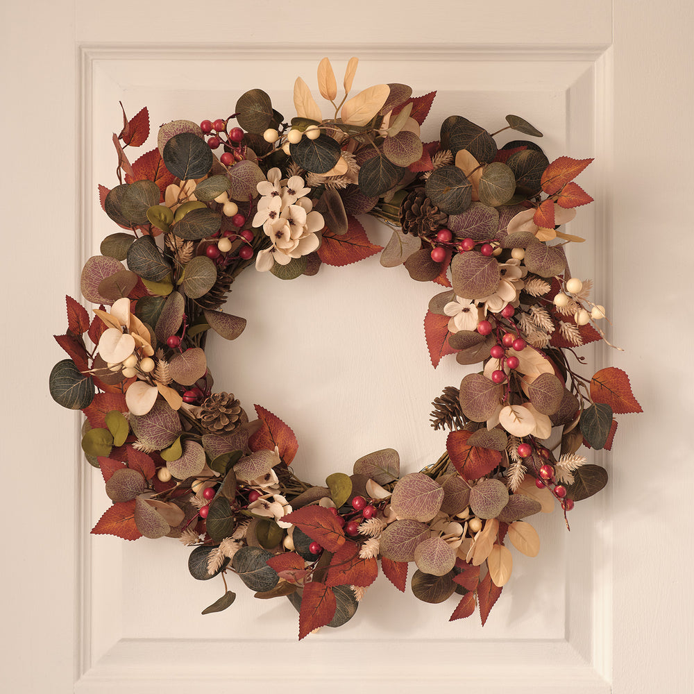 35cm Pre Lit Berry Harvest Autumn Wreath