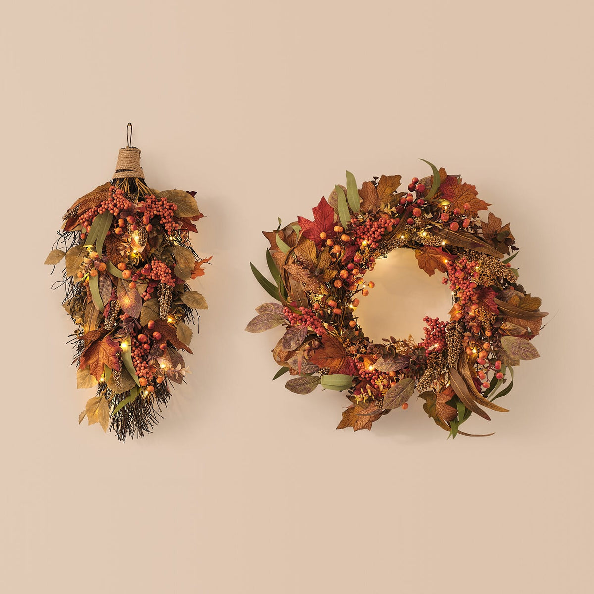 Pre Lit Maple Orchard Autumn Wreath & Bough
