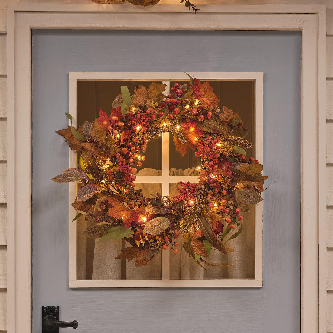 60cm Pre Lit Maple Orchard Autumn Wreath