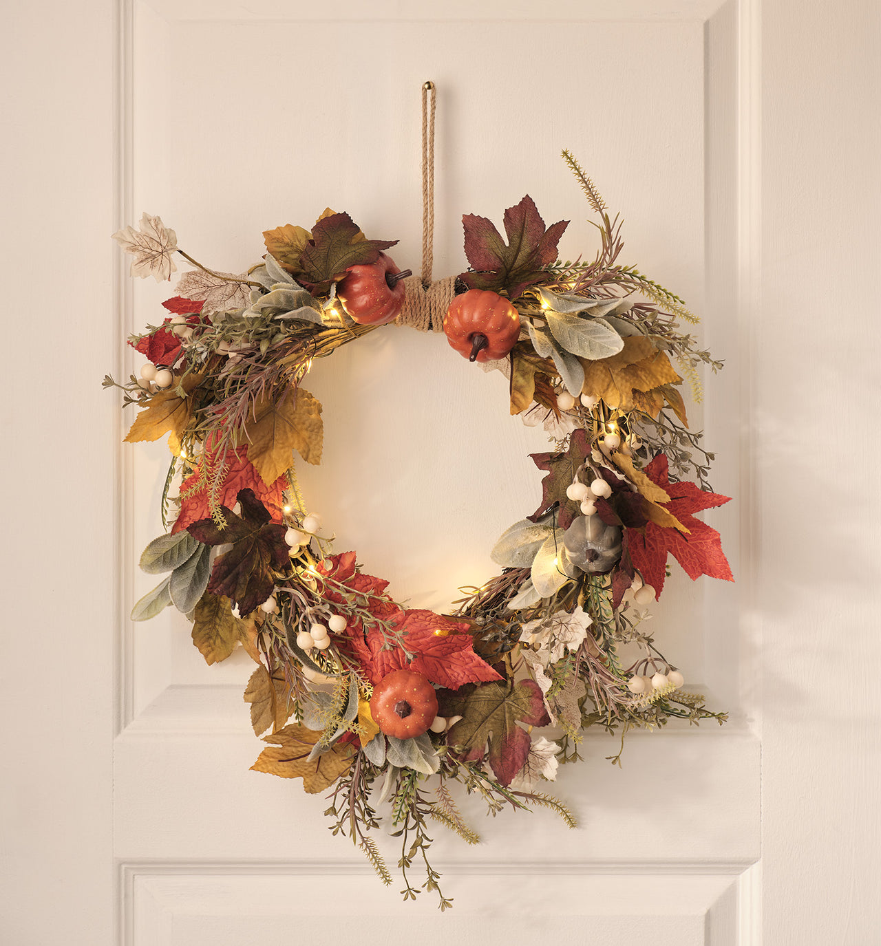 50cm Pre Lit Pumpkin Lane Autumn Wreath