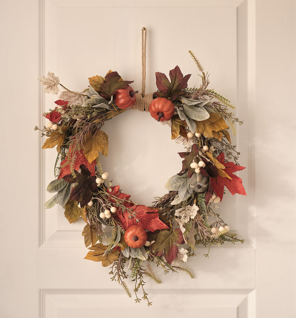 50cm Pre Lit Pumpkin Lane Autumn Wreath