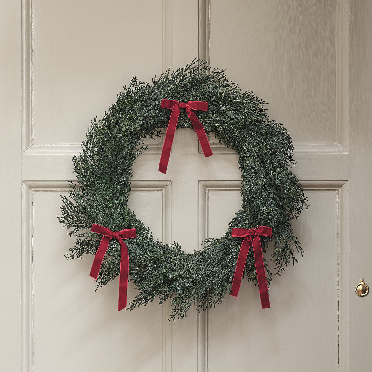 60cm Pre Lit Red Beribboned Christmas Outdoor Wreath