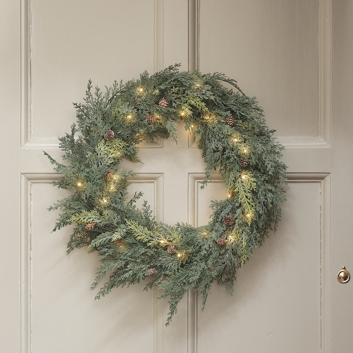 60cm Pre Lit Christmas Conifer & Pinecone Outdoor Wreath