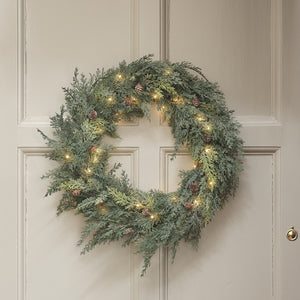60cm Pre Lit Christmas Conifer & Pinecone Outdoor Wreath
