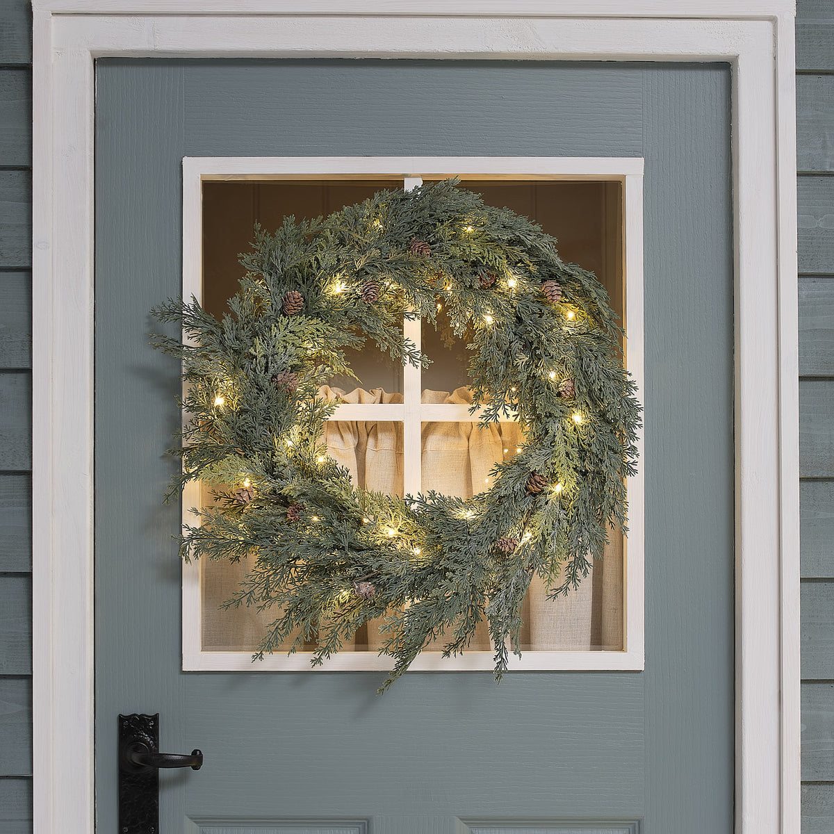 60cm Pre Lit Christmas Conifer & Pinecone Outdoor Wreath