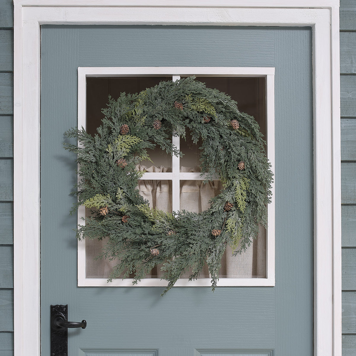 60cm Pre Lit Christmas Conifer & Pinecone Outdoor Wreath