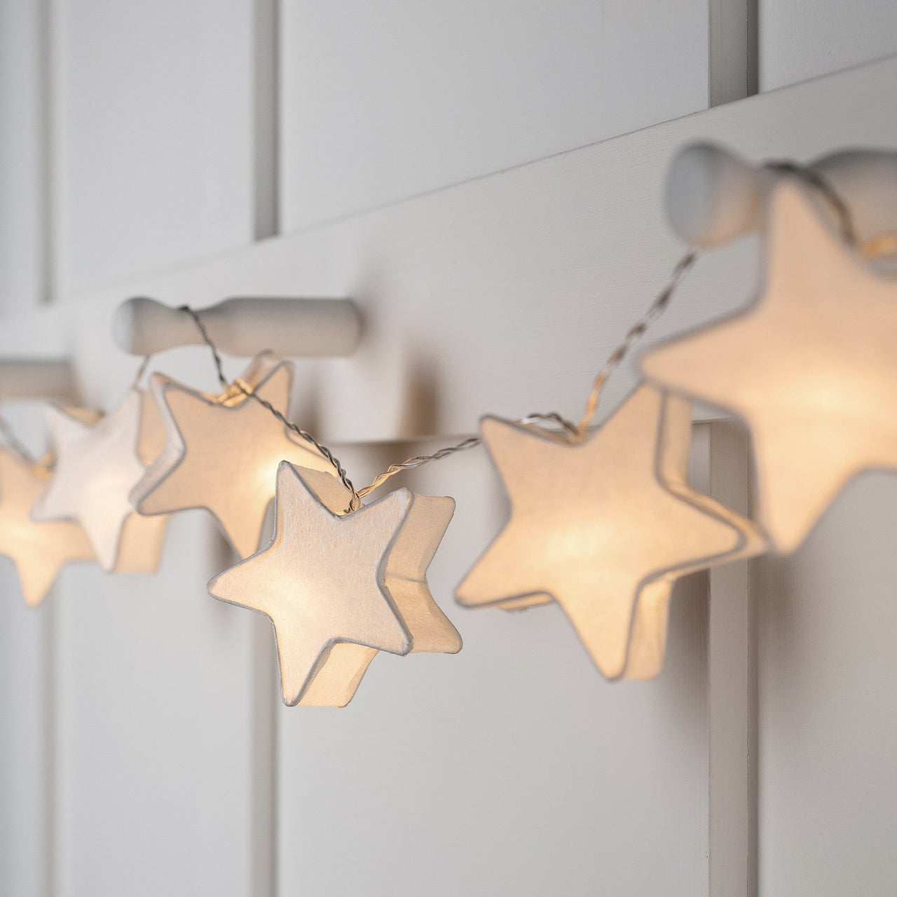 White Paper Star LED Fairy Lights - styled product view