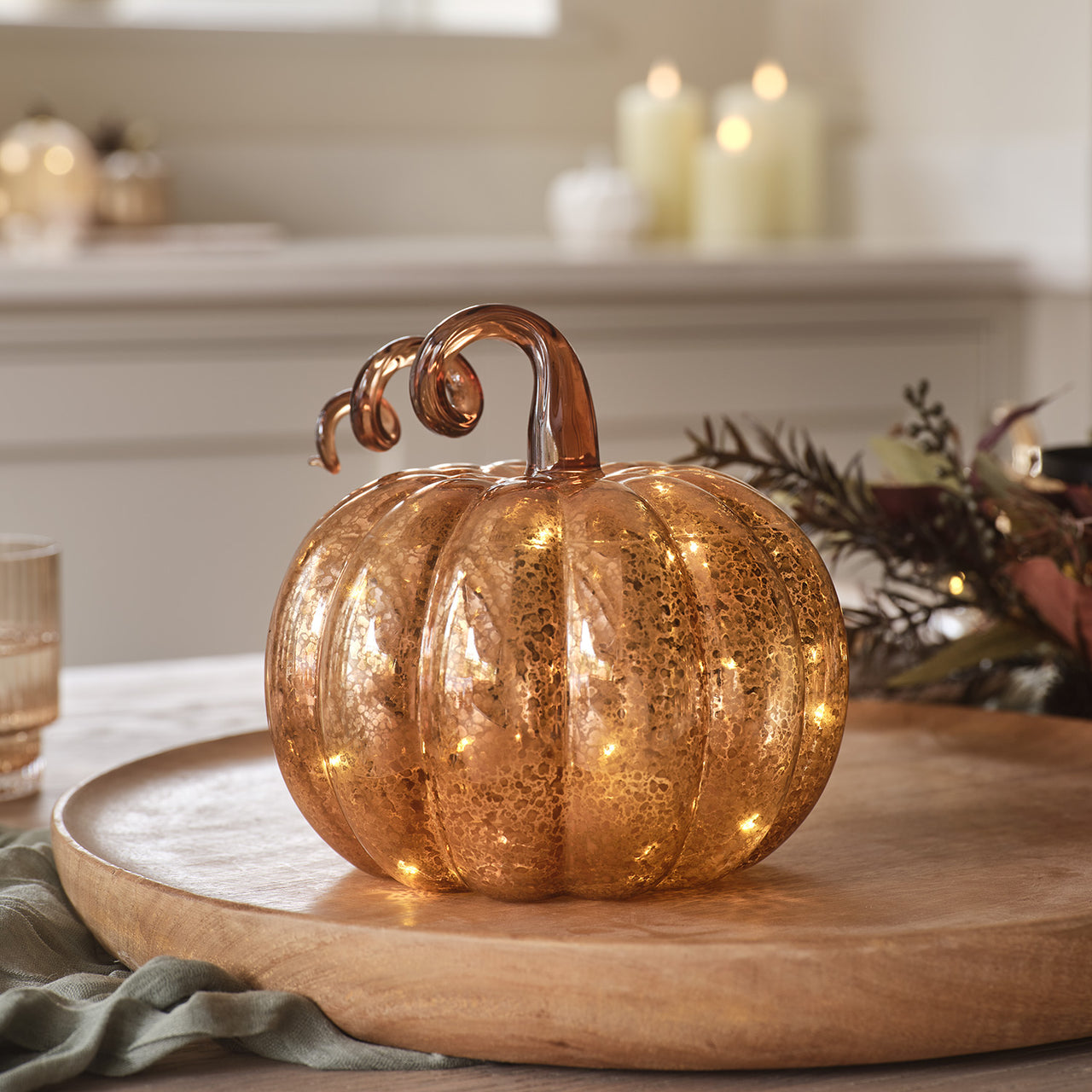 Amber Mercury Glass Light Up Pumpkin Decoration