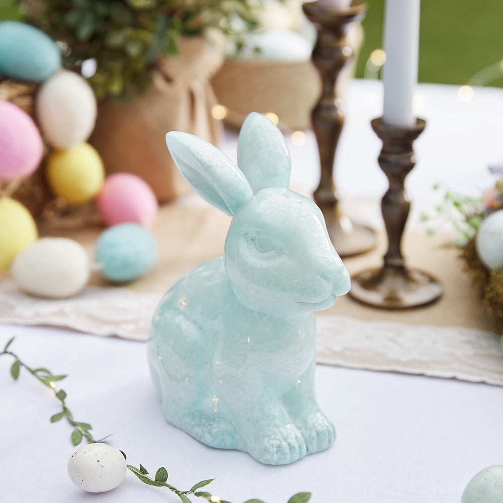 Blue Mottled Glass Bunny Easter Decoration