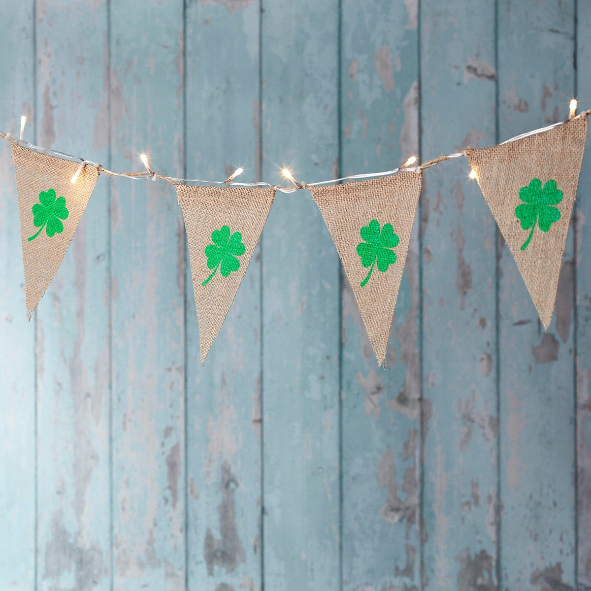 Shamrock Hessian LED Bunting St Patricks Day Decoration