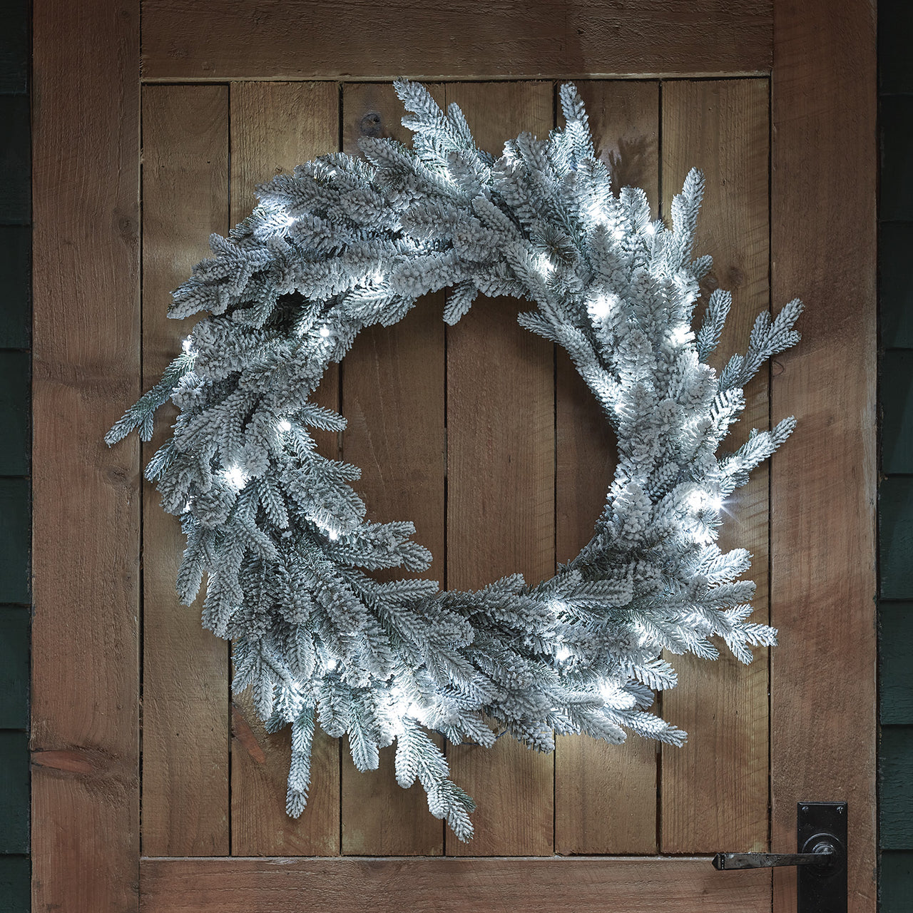 60cm Pre Lit Outdoor Snowy Christmas Wreath
