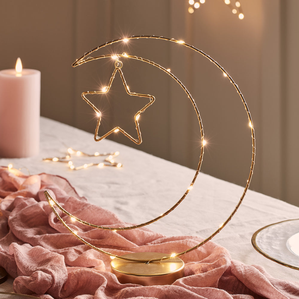 Gold Moon and Star Micro Light Ramadan Table Decoration