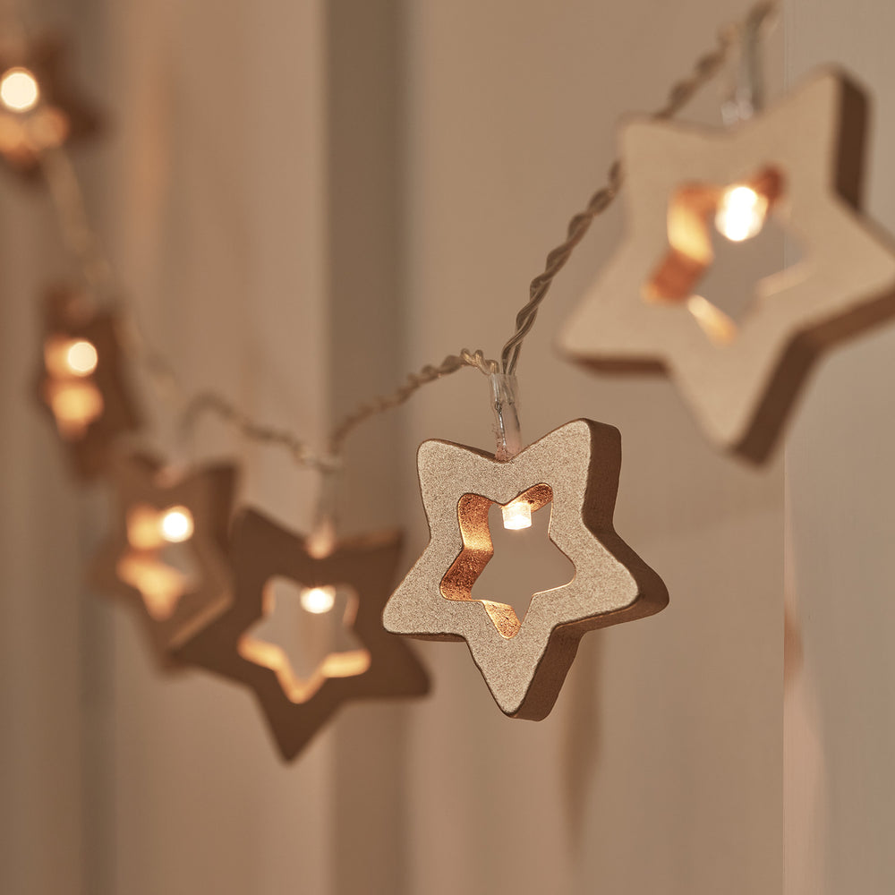 Wooden Gold Star Fairy Lights