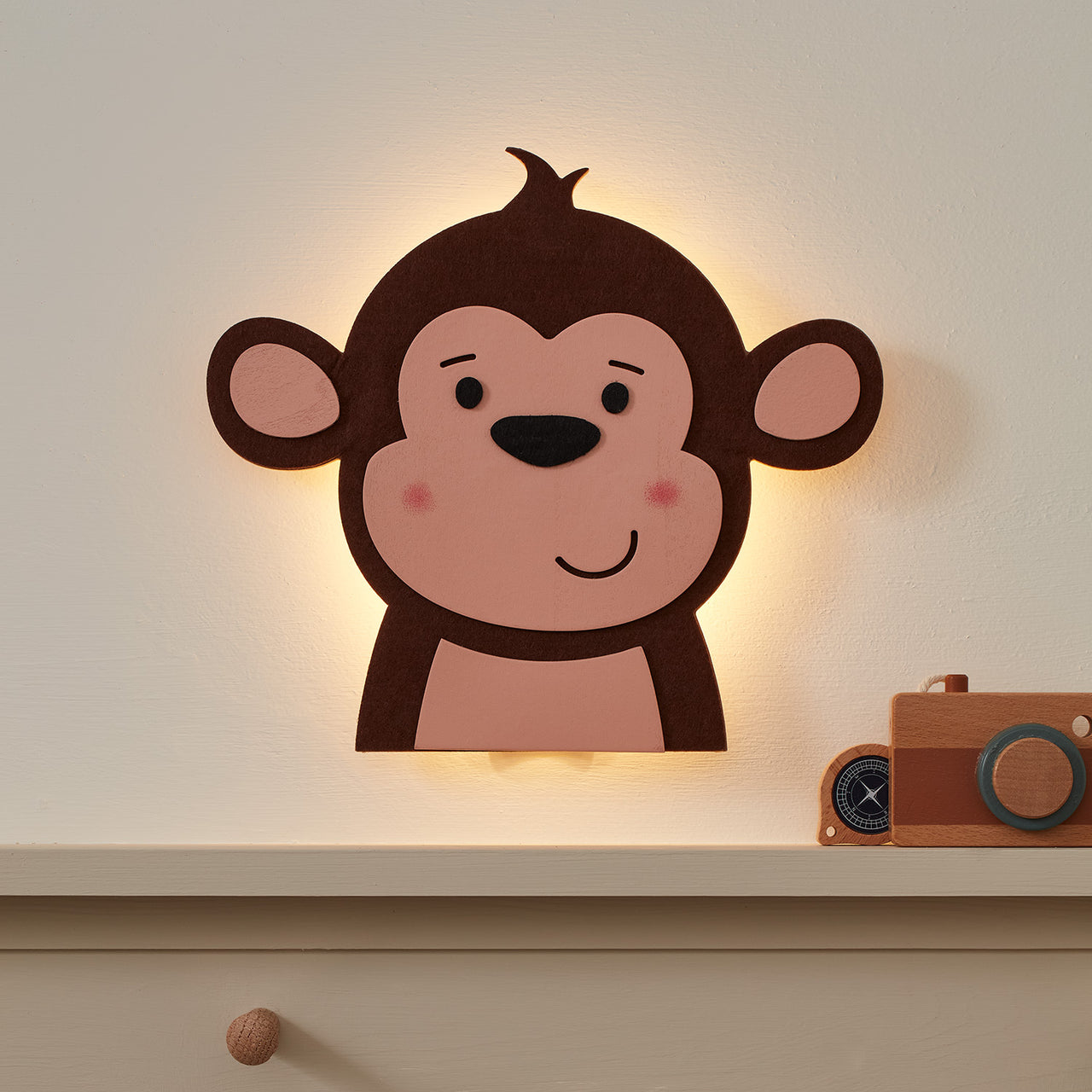 Wooden Children’s Monkey Wall Light