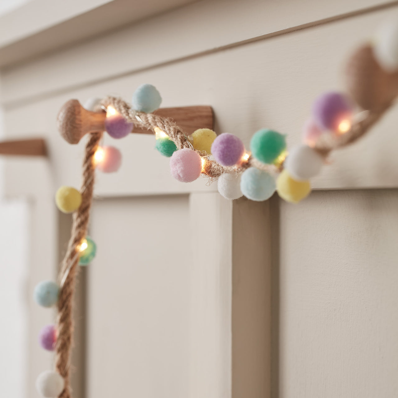 Pastel Pom Pom LED Fairy Light Garland