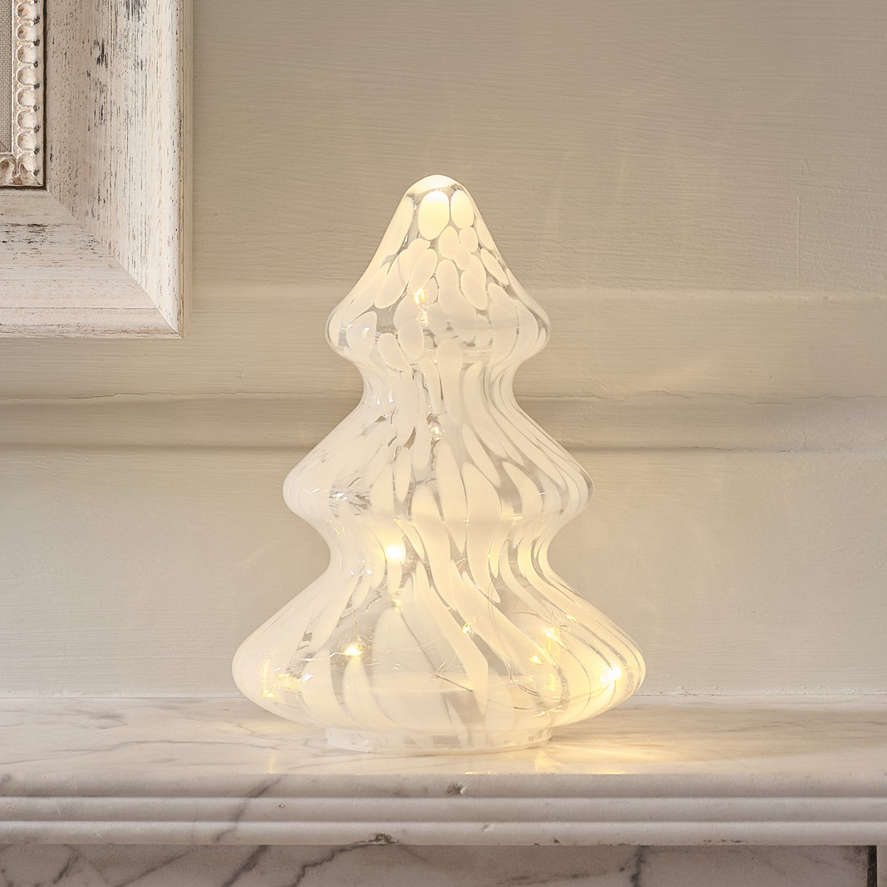 White Detail Glass LED Christmas Tree Decoration