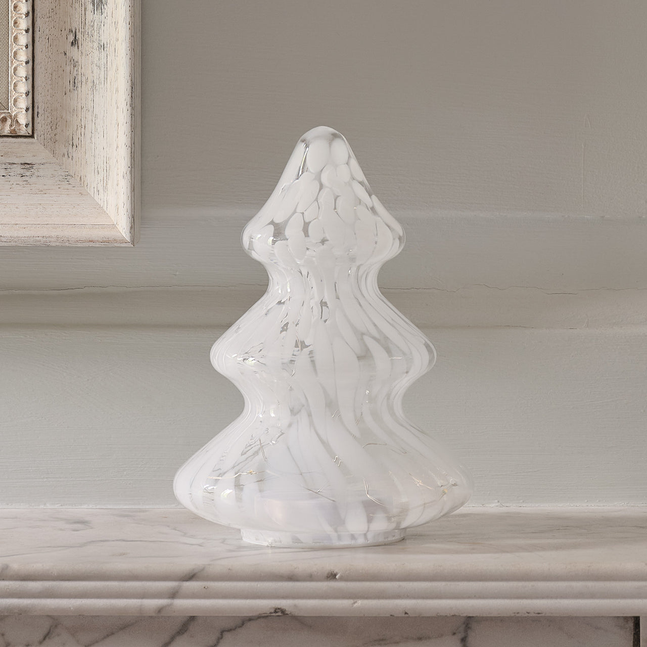 White Detail Glass LED Christmas Tree Decoration