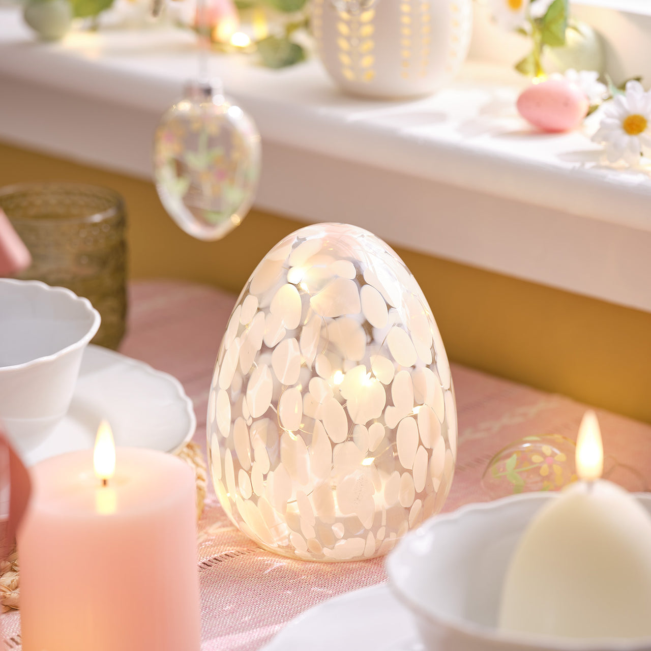 Blush Pink Confetti Glass Easter Egg Light