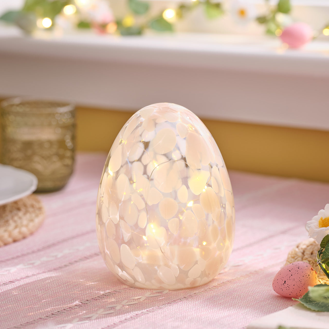 Blush Pink Confetti Glass Easter Egg Light