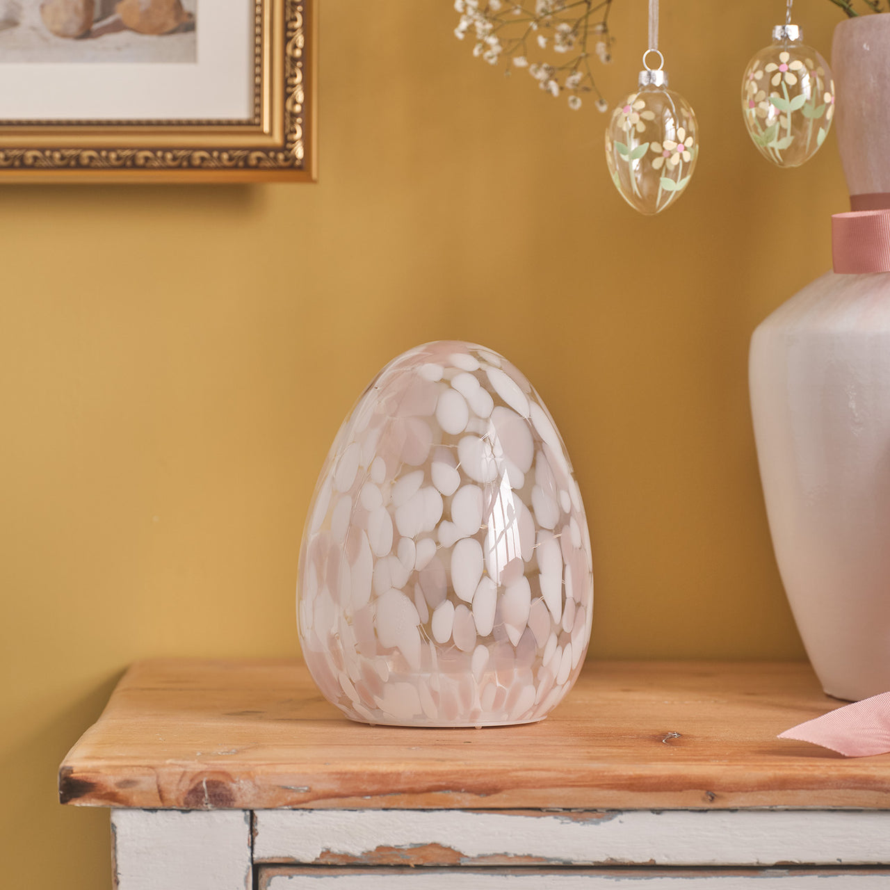 Blush Pink Confetti Glass Easter Egg Light