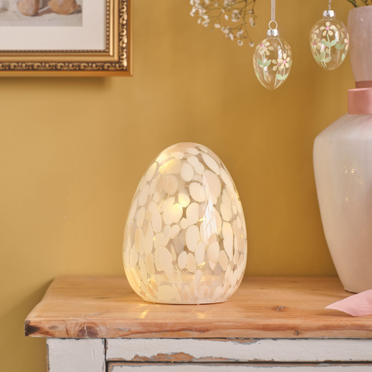 Blush Pink Confetti Glass Easter Egg Light