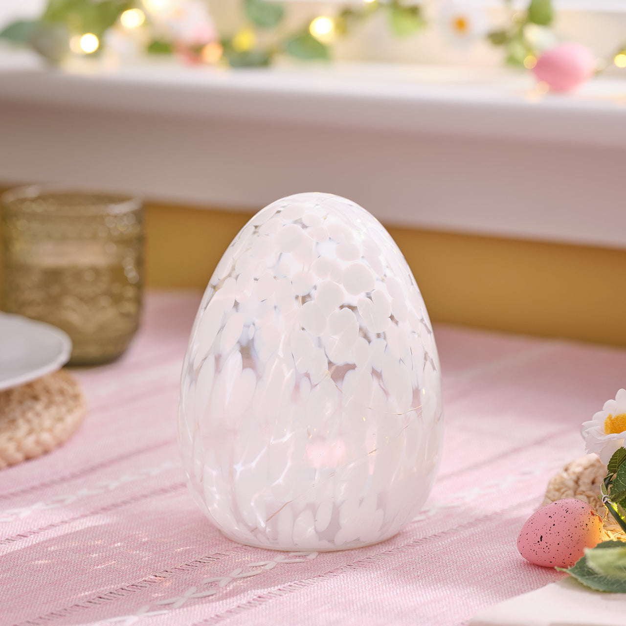 White Confetti Glass Easter Egg Light