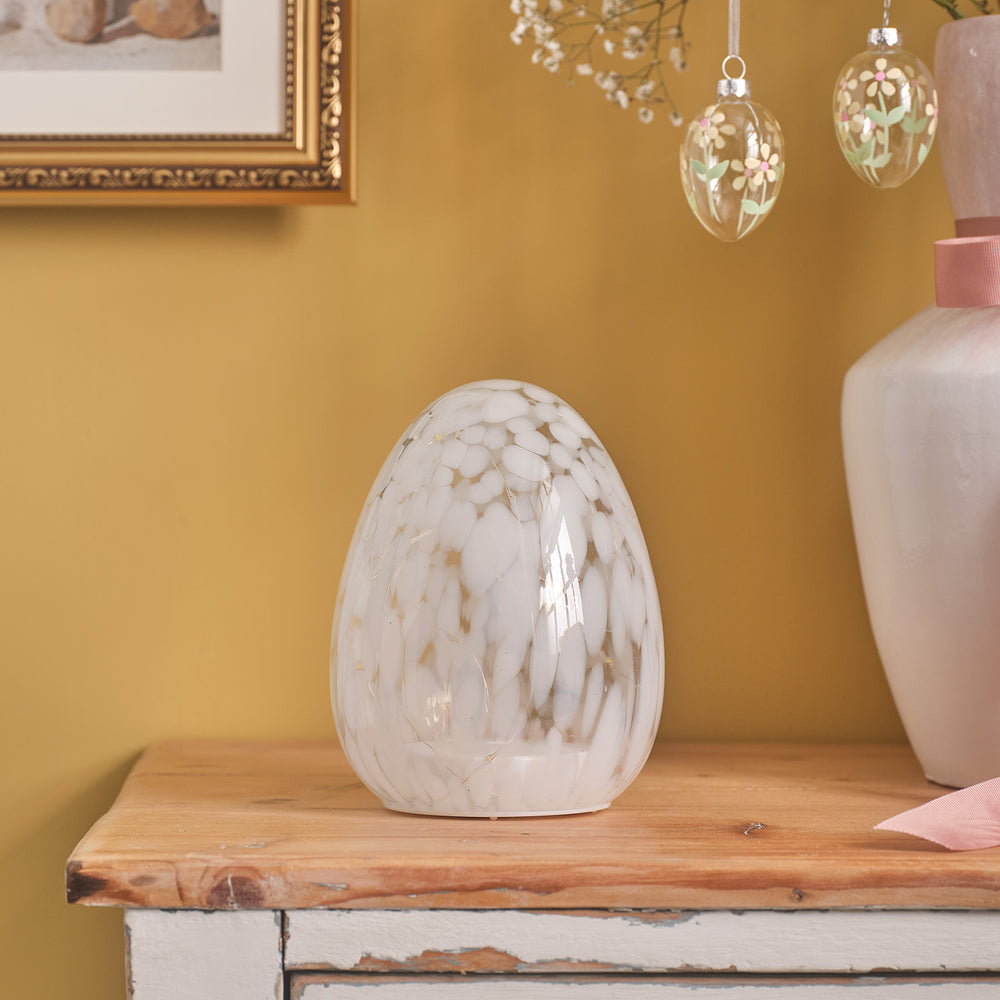 White Confetti Glass Easter Egg Light